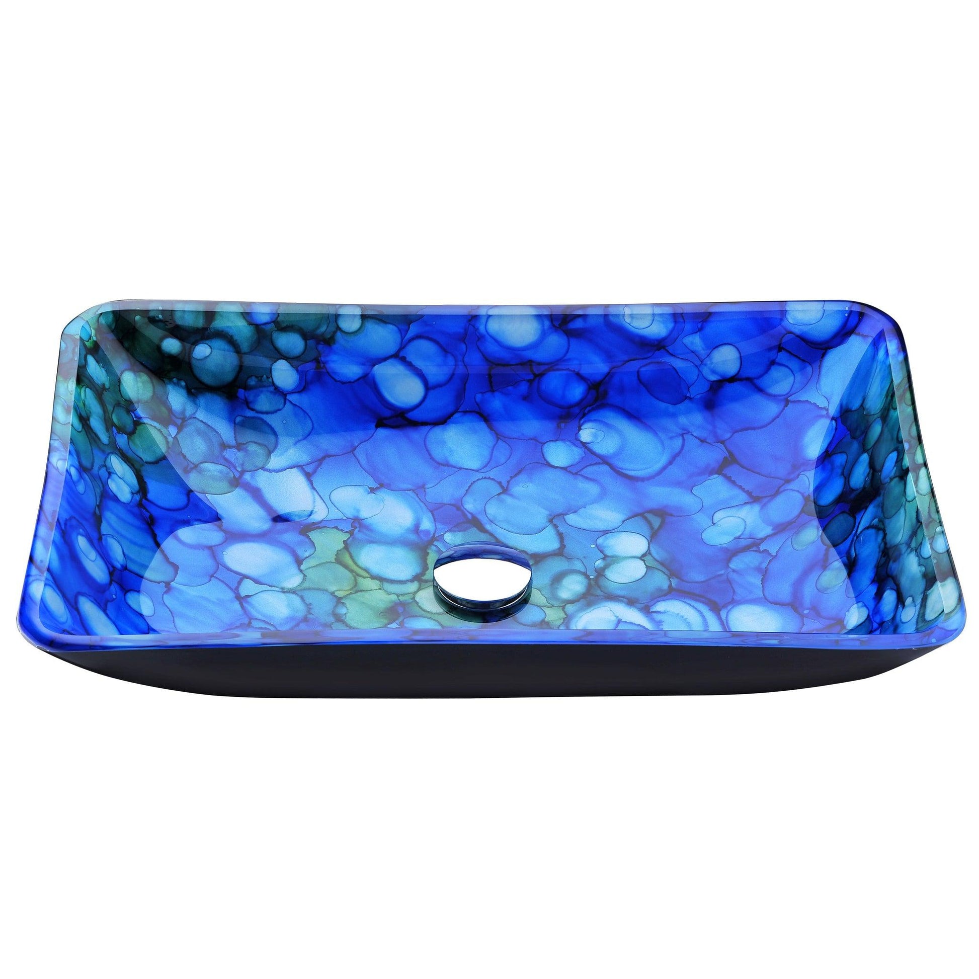 ANZZI Voce Series 23" x 15" Rectangular Lustrous Blue Deco-Glass Vessel Sink With Polished Chrome Pop-Up Drain