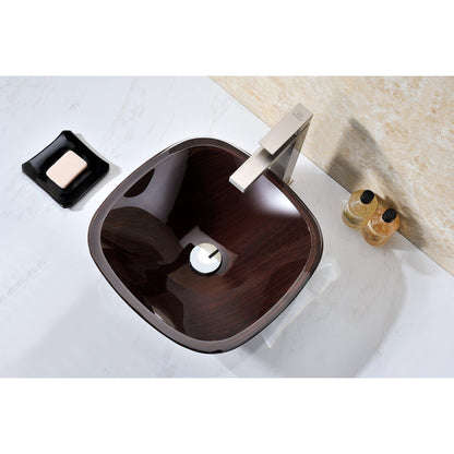ANZZI Vonu Series 16" x 16" Square Shaped Rich Timber Deco-Glass Vessel Sink With Polished Chrome Pop-Up Drain