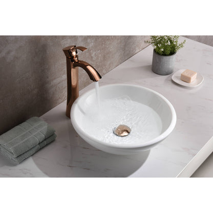 ANZZI Warika Series 16" x 16" Round Glossy White Deco-Glass Vessel Sink With Polished Chrome Pop-Up Drain