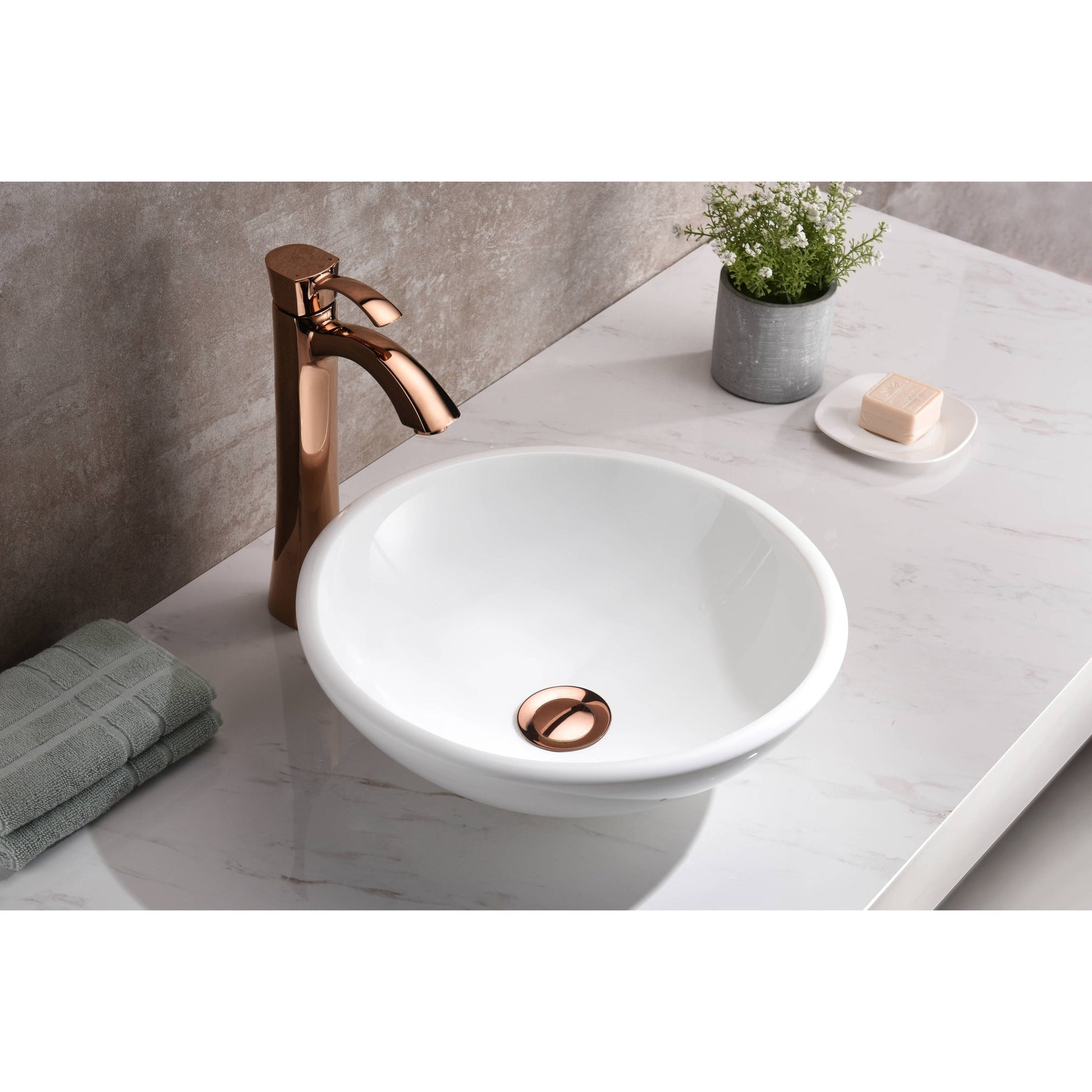 ANZZI Warika Series 16" x 16" Round Glossy White Deco-Glass Vessel Sink With Polished Chrome Pop-Up Drain