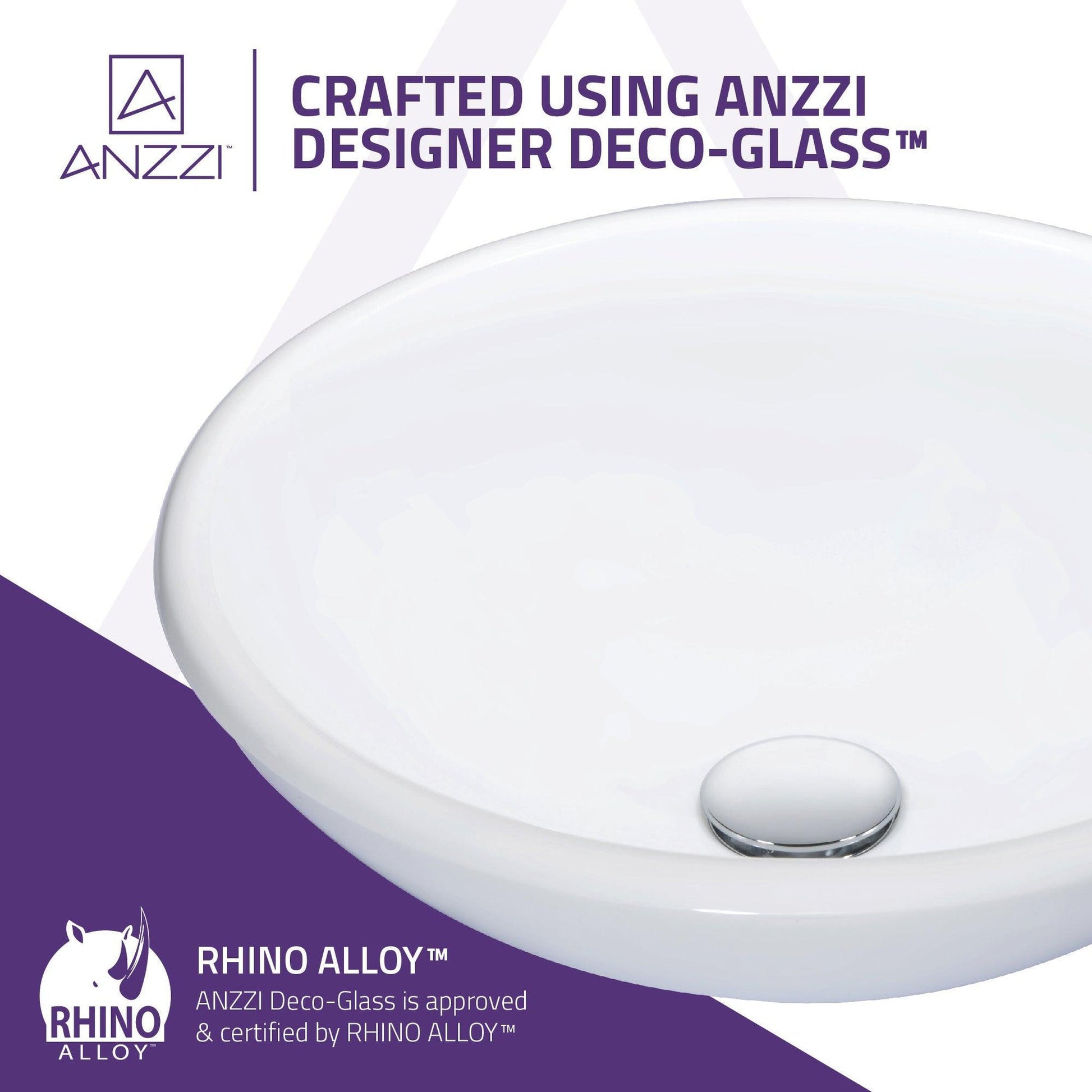 ANZZI Warika Series 16" x 16" Round Glossy White Deco-Glass Vessel Sink With Polished Chrome Pop-Up Drain