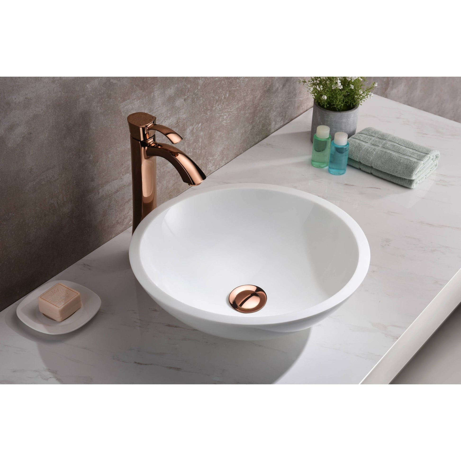 ANZZI Warika Series 17" x 17" Round Glossy White Deco-Glass Vessel Sink With Polished Chrome Pop-Up Drain