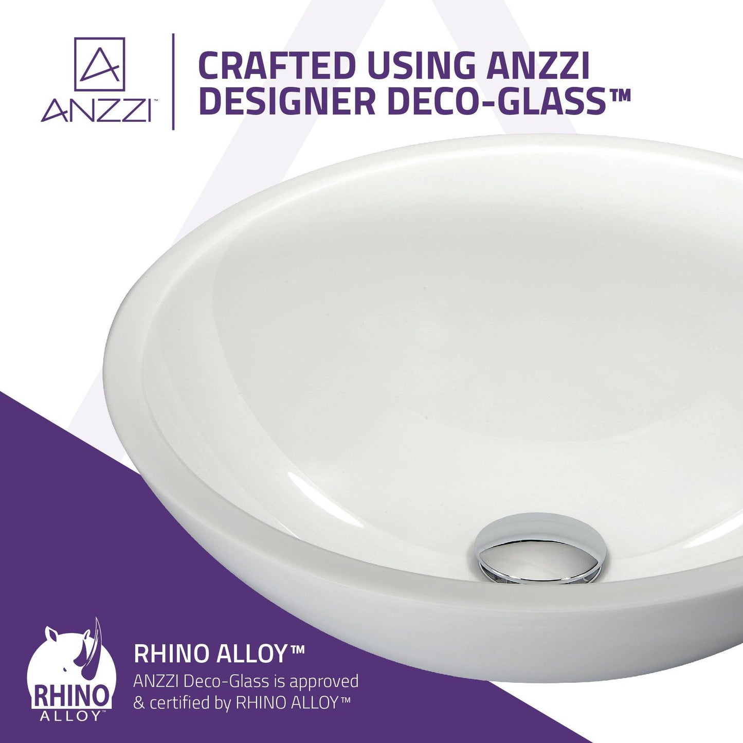 ANZZI Warika Series 17" x 17" Round Glossy White Deco-Glass Vessel Sink With Polished Chrome Pop-Up Drain