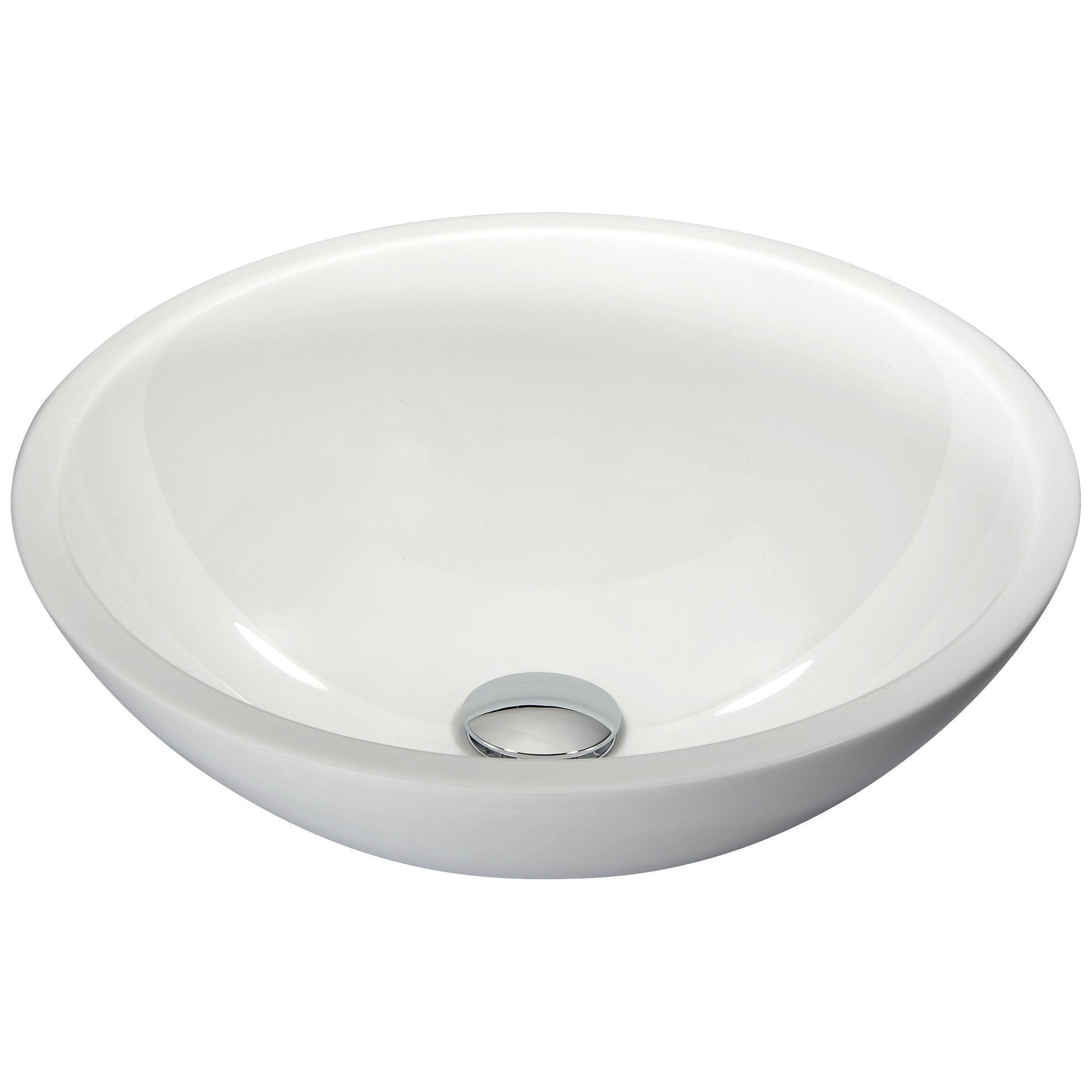 ANZZI Warika Series 17" x 17" Round Glossy White Deco-Glass Vessel Sink With Polished Chrome Pop-Up Drain