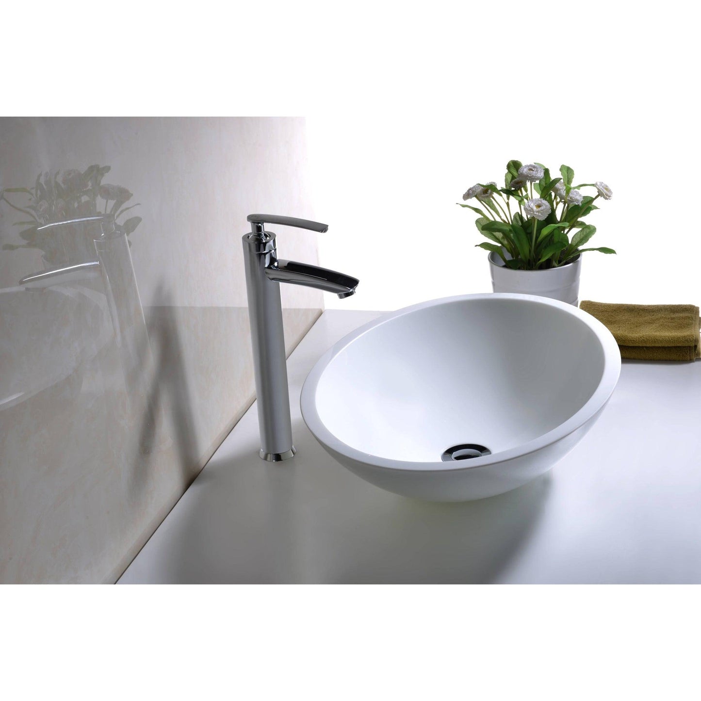 ANZZI Warika Series 20" x 15" Round White Deco-Glass Vessel Sink With Polished Chrome Pop-Up Drain