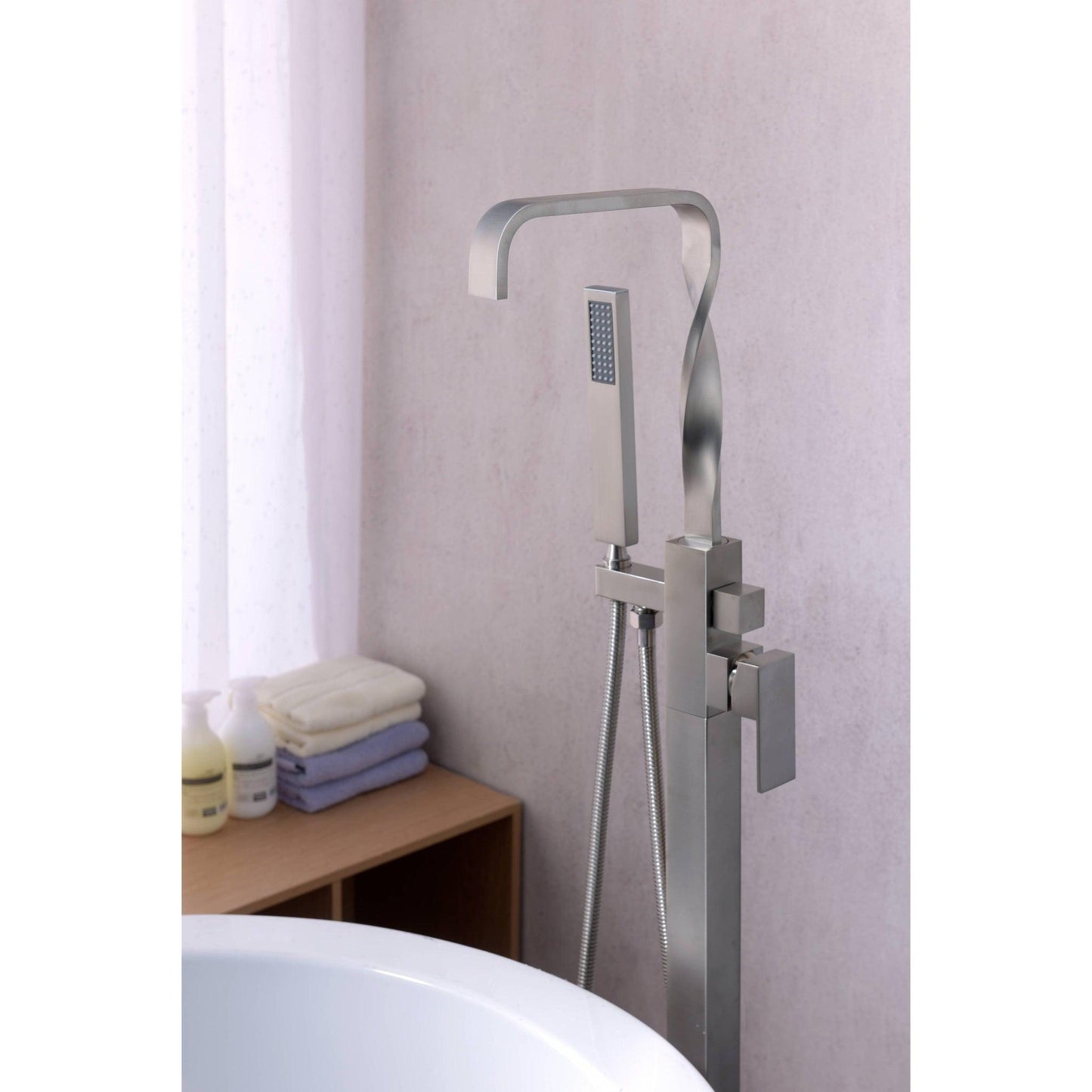 ANZZI Yosemite Series 2-Handle Brushed Nickel Clawfoot Tub Faucet With Euro-Grip Handheld Sprayer