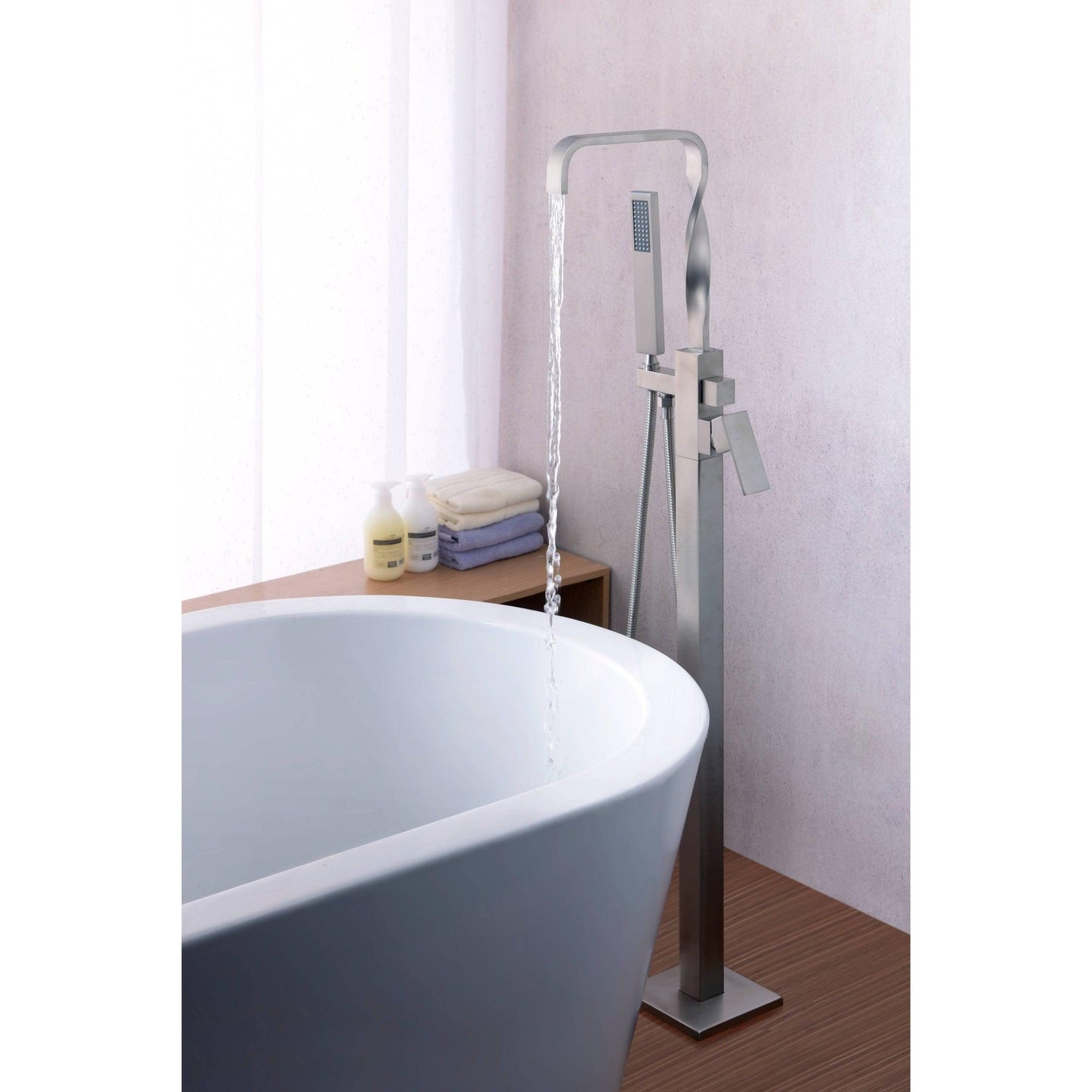 ANZZI Yosemite Series 2-Handle Brushed Nickel Clawfoot Tub Faucet With Euro-Grip Handheld Sprayer