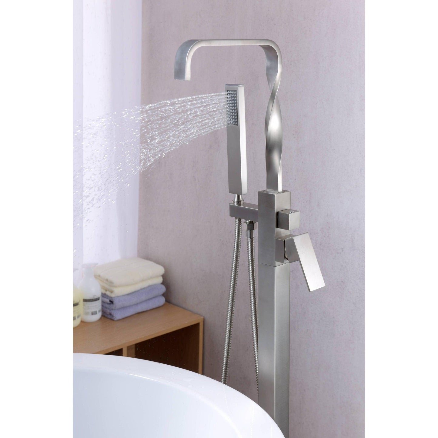 ANZZI Yosemite Series 2-Handle Brushed Nickel Clawfoot Tub Faucet With Euro-Grip Handheld Sprayer