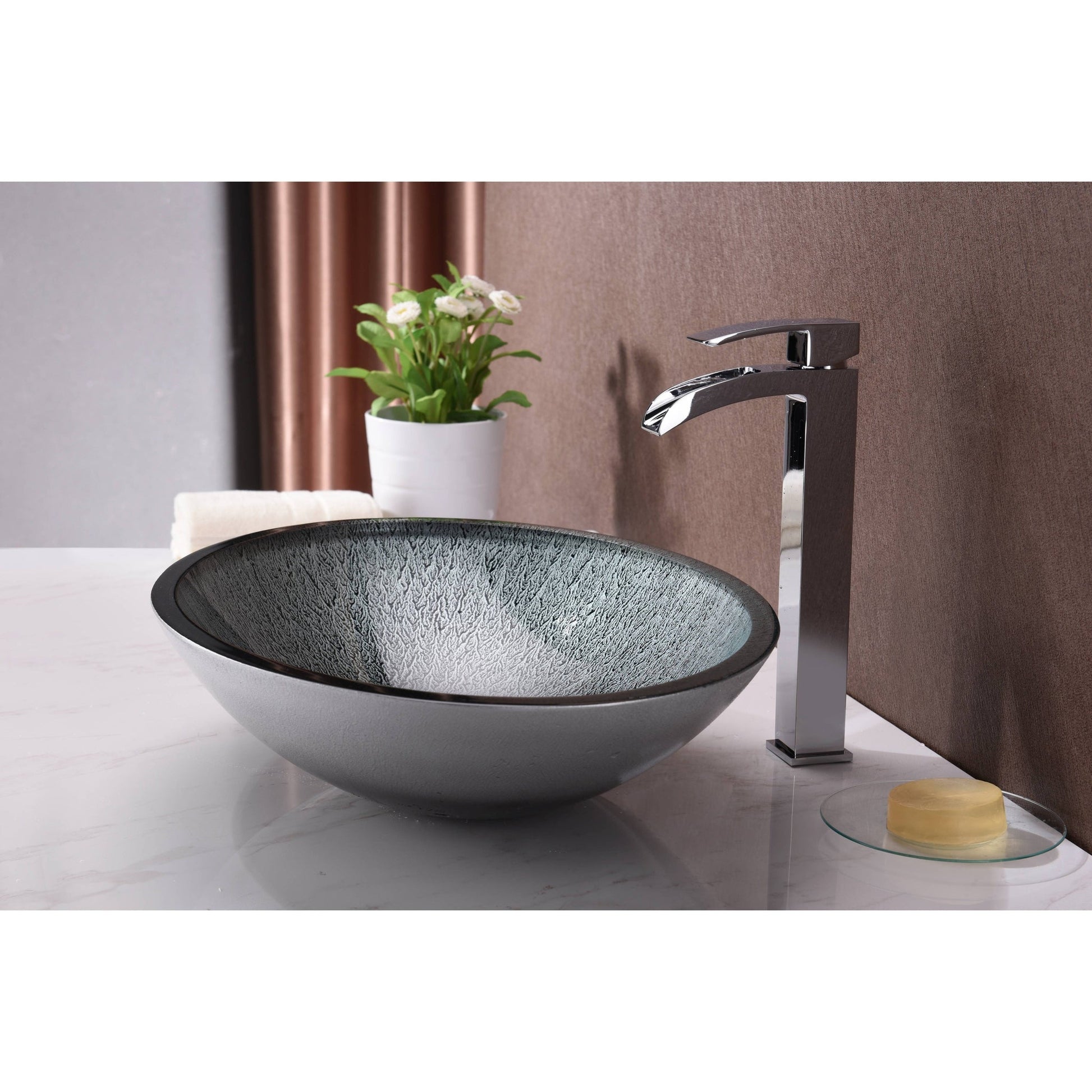 ANZZI Zebedia Series 20" x 16" Oval Shaped Blue Deco-Glass Vessel Sink With Polished Chrome Pop-Up Drain