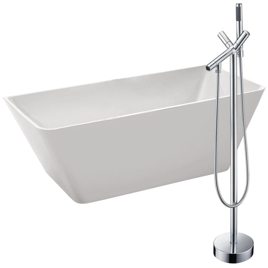 ANZZI Zenith Series 67" x 32" Glossy White Freestanding Bathtub With Built-In Overflow, Pop Up Drain and Havasu Bathtub Faucet