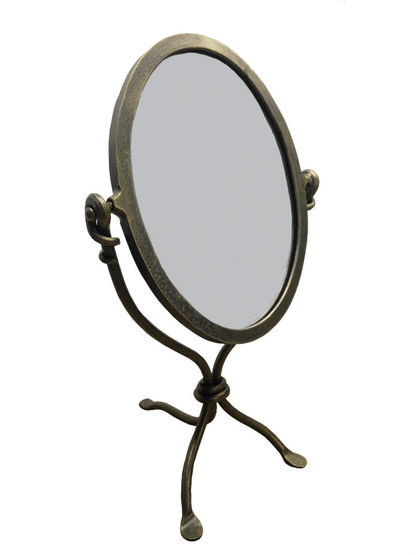 Stone County Ironworks Queensbury 10" Hand Rubbed Brass Iron Table Mirror With Pewter Iron Accent