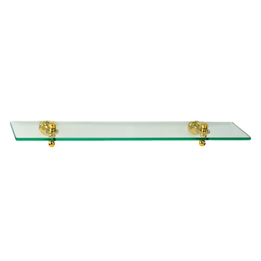 Afina 24" 3/8" Thick Tempered Glass Shelf With Polished Brass Mounting Bracket and Brass Decorative Gear Style