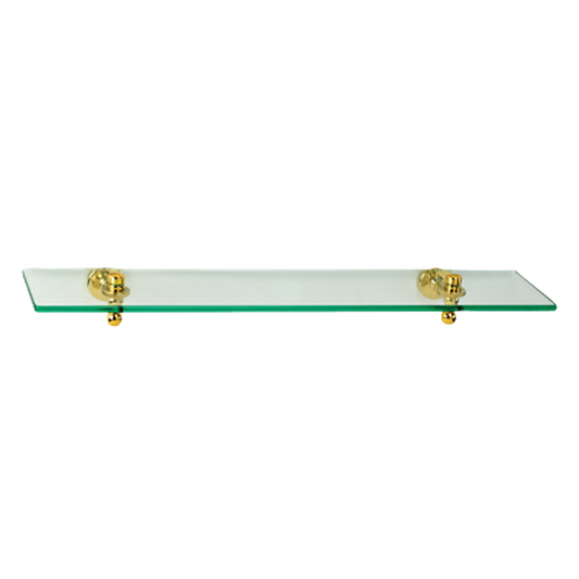 Afina 24" 3/8" Thick Tempered Glass Shelf With Satin Nickel Mounting Bracket and Brass Decorative Gear Style
