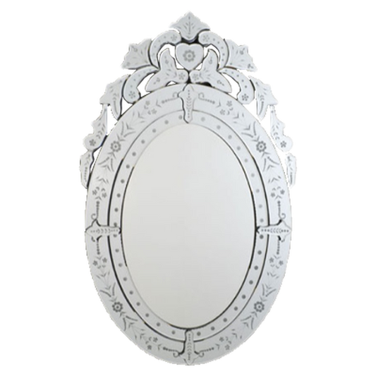 Afina 26" x 41" Radiance Venetian Oval Cut Glass and Etched Wall Mirror