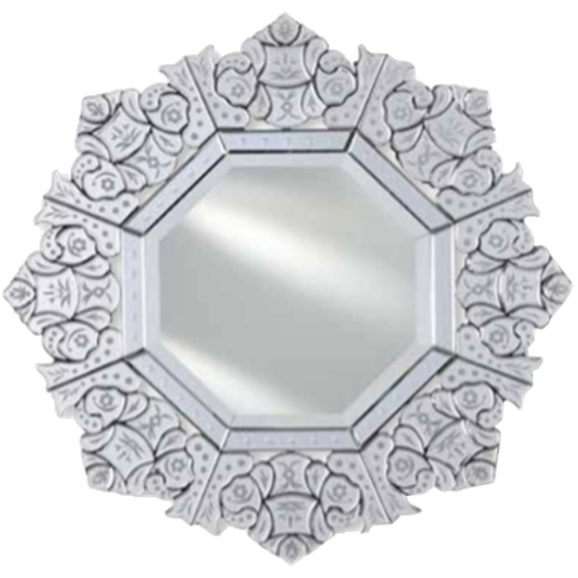 Afina 32" Radiance Venetian Octagonal Cut Glass and Etched Wall Mirror