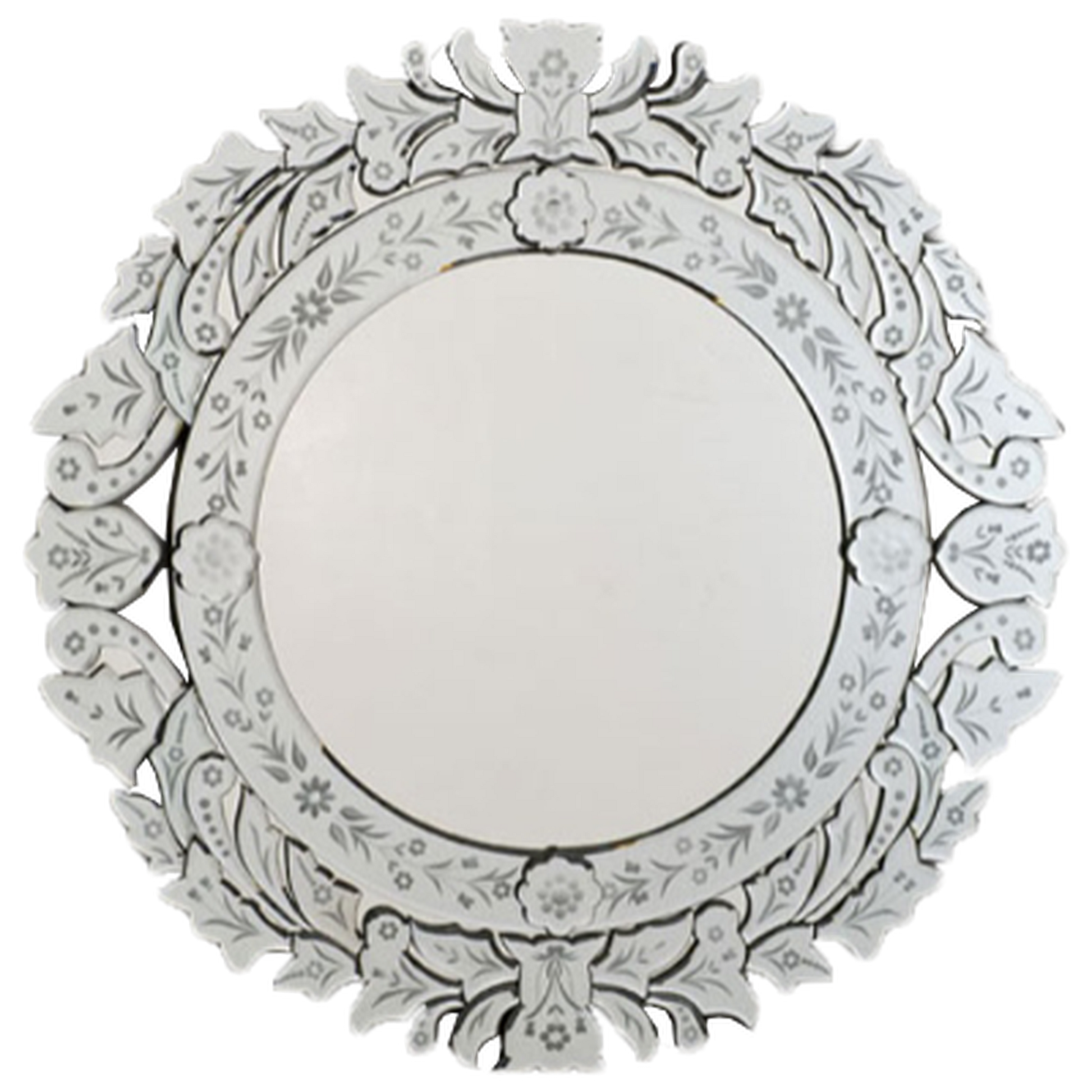 Afina 33" Radiance Venetian Round Cut Glass and Etched Wall Mirror
