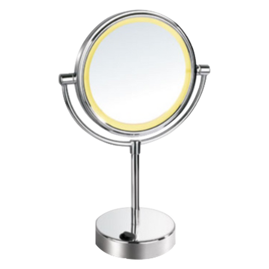 Afina 7" Polished Chrome 5X Magnification Round Battery Operated Double Sided Lighted Table Makeup Mirror