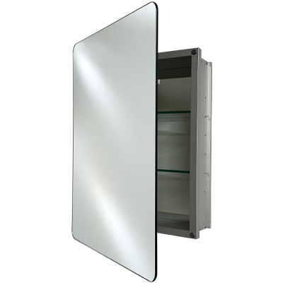 Afina Basix 24" x 30" Single Door Satin Gray Anodized Aluminum Construction Frameless Polished Edge Radius Medicine Cabinet