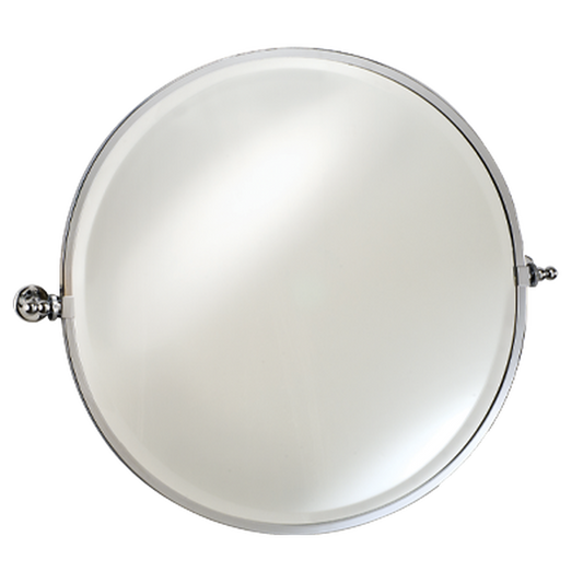 Afina Radiance 24" Polished Chrome Round Framed Bevel Mirror With Gear Style Tilt Mounting Bracket