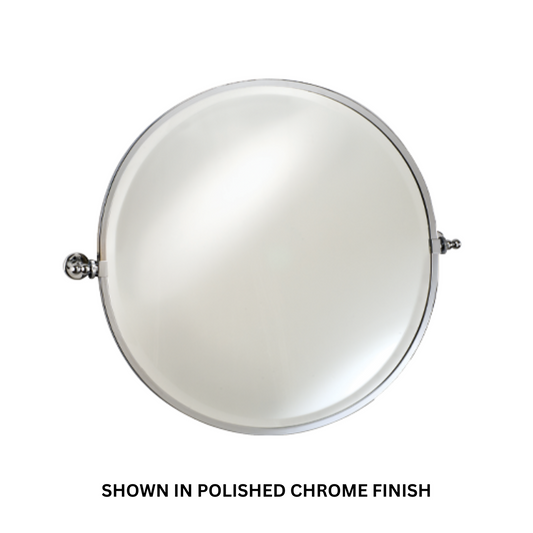 Afina Radiance 24" Satin Nickel Round Framed Bevel Mirror With Gear Style Tilt Mounting Bracket