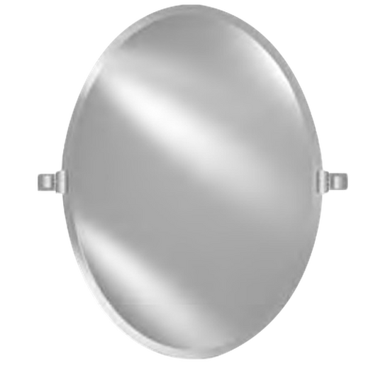 Afina Radiance 24" x 32" Oval Frameless Beveled Wall Mirror With Satin Nickel Contemporary Tilt Bracket