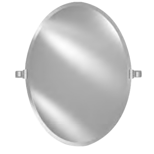 Afina Radiance Frameless 18" x 26" Oval Beveled Mirror With Polished Chrome Transitional Tilt Bracket