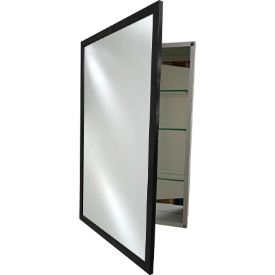 Afina Slim Line 24" x 30" Stainless Steel Matte Black Framed Single Door Medicine Cabinet