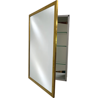 Afina Slim Line 20" x 30" Stainless Steel Satin Brass Framed Single Door Medicine Cabinet