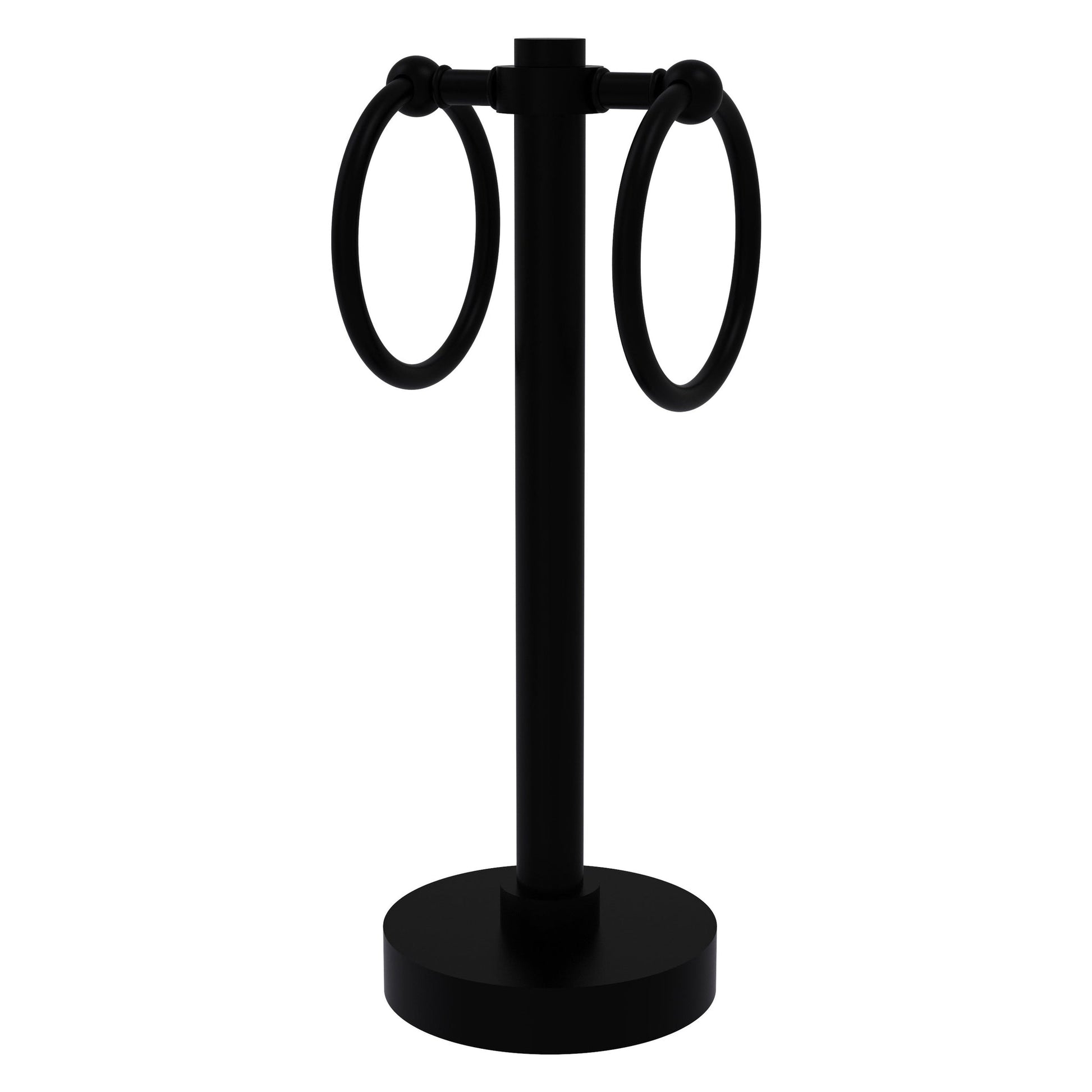 Allied Brass 953 5" x 5" Matte Black Solid Brass Vanity Top 2-Ring Guest Towel Holder