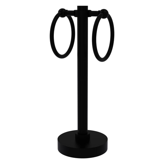 Allied Brass 953 5" x 5" Matte Black Solid Brass Vanity Top 2-Ring Guest Towel Holder
