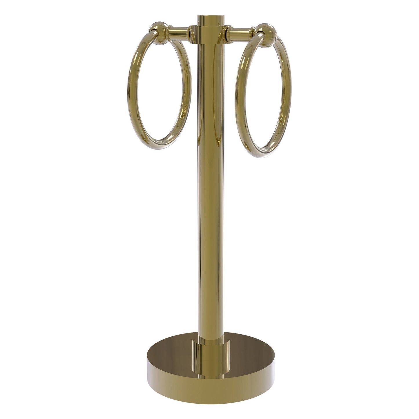 Allied Brass 953 5" x 5" Unlacquered Brass Solid Brass Vanity Top 2-Ring Guest Towel Holder