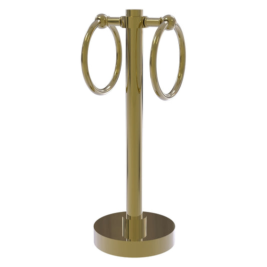 Allied Brass 953 5" x 5" Unlacquered Brass Solid Brass Vanity Top 2-Ring Guest Towel Holder
