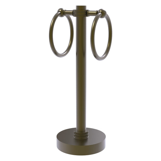 Allied Brass 953D 5" x 5" Antique Brass Solid Brass Vanity Top 2-Ring Guest Towel Holder With Dotted Accents