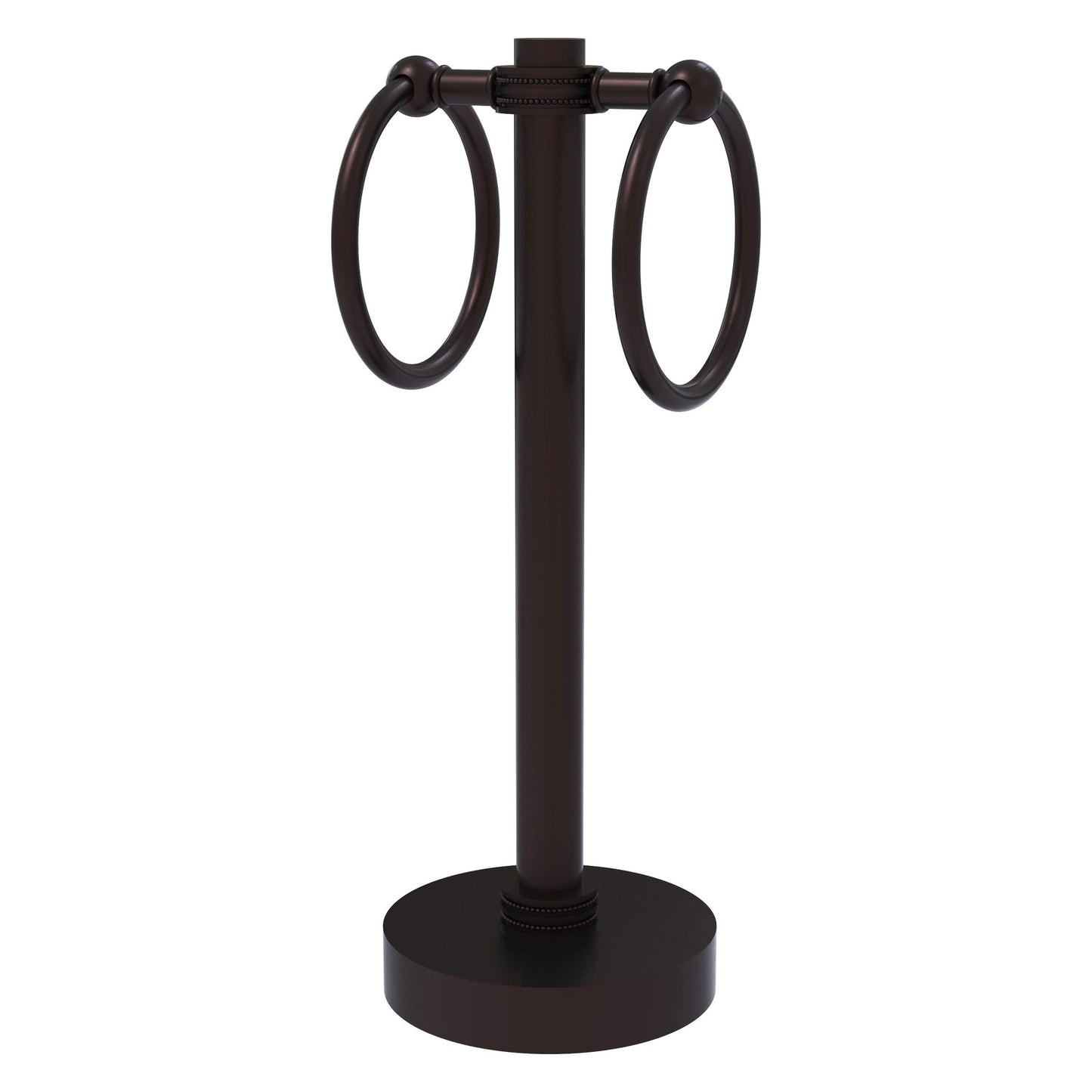 Allied Brass 953D 5" x 5" Antique Bronze Solid Brass Vanity Top 2-Ring Guest Towel Holder With Dotted Accents