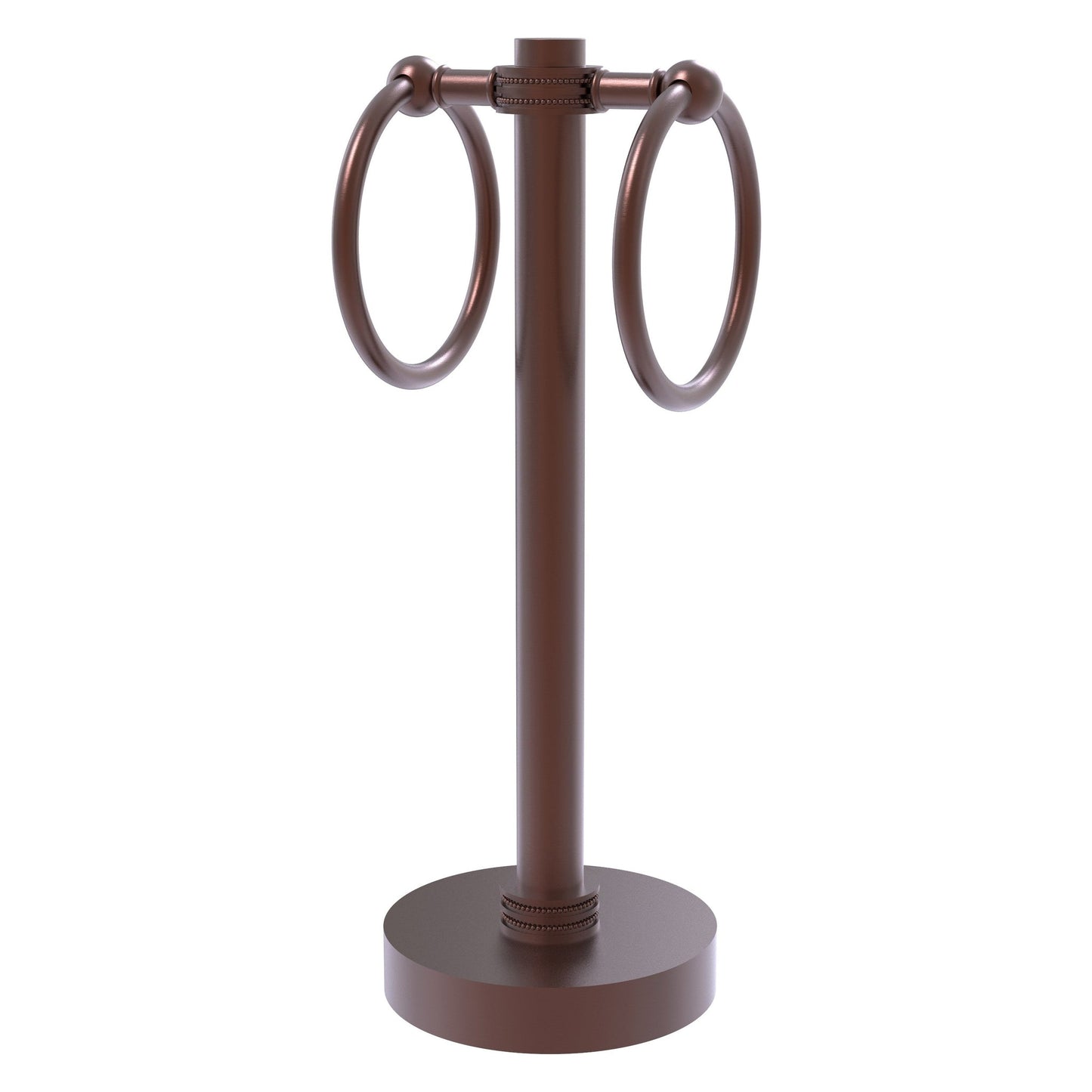 Allied Brass 953D 5" x 5" Antique Copper Solid Brass Vanity Top 2-Ring Guest Towel Holder With Dotted Accents