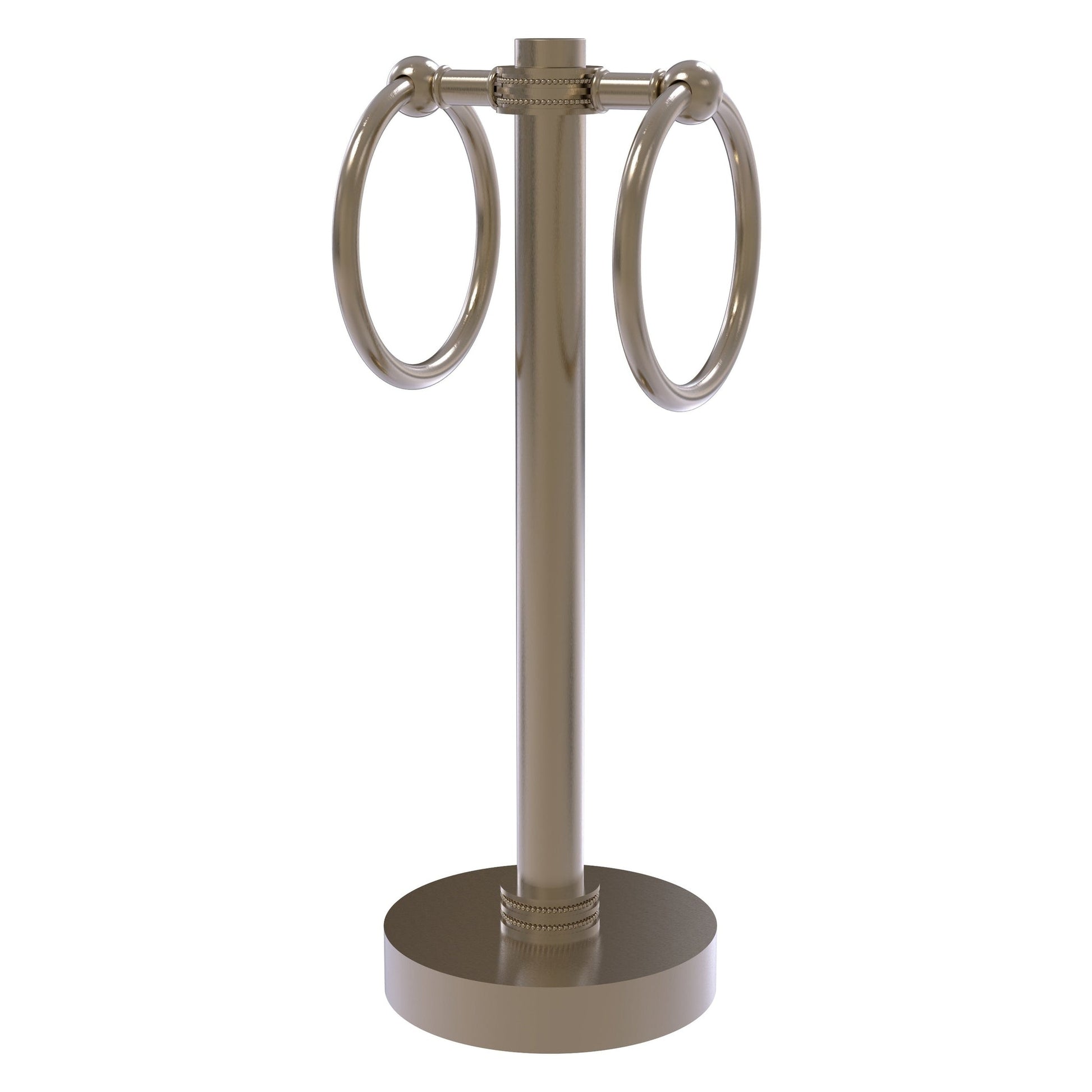 Allied Brass 953D 5" x 5" Antique Pewter Solid Brass Vanity Top 2-Ring Guest Towel Holder With Dotted Accents