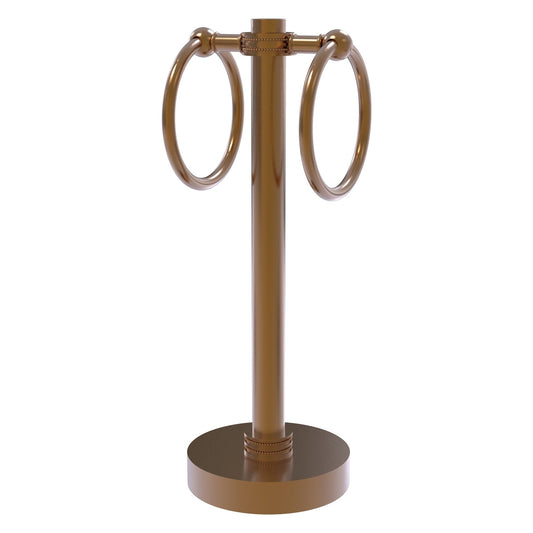 Allied Brass 953D 5" x 5" Brushed Bronze Solid Brass Vanity Top 2-Ring Guest Towel Holder With Dotted Accents