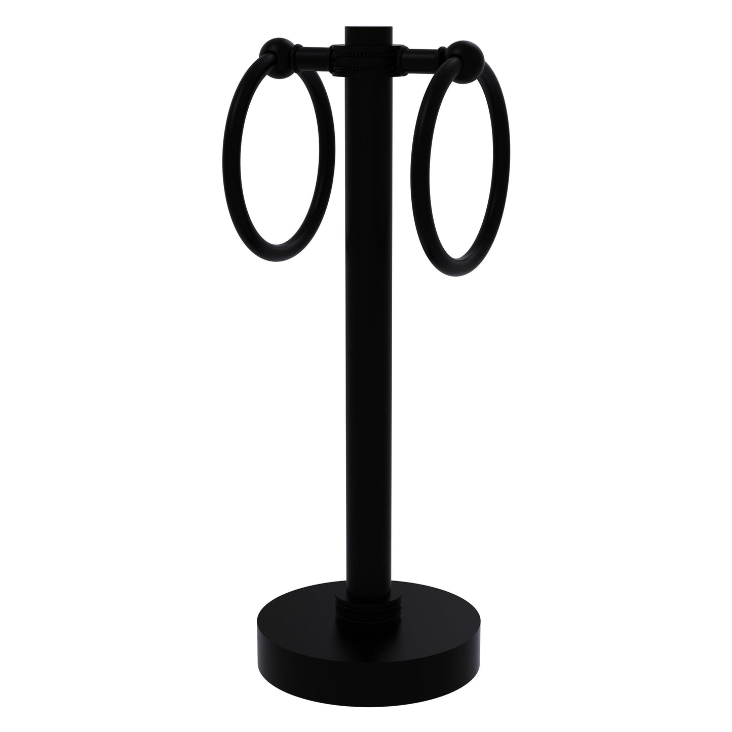 Allied Brass 953D 5" x 5" Matte Black Solid Brass Vanity Top 2-Ring Guest Towel Holder With Dotted Accents