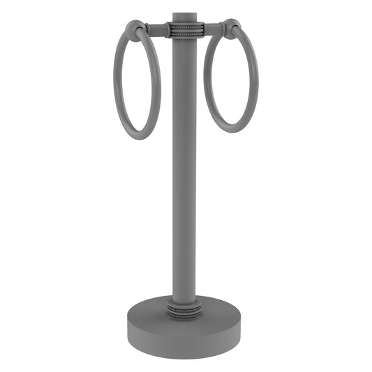 Allied Brass 953D 5" x 5" Matte Gray Solid Brass Vanity Top 2-Ring Guest Towel Holder With Dotted Accents