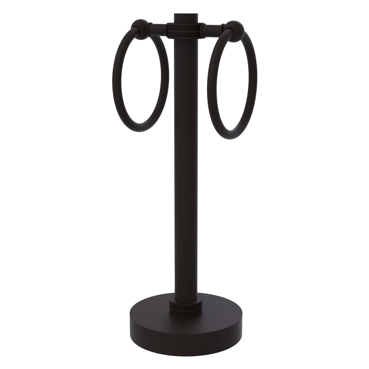 Allied Brass 953D 5" x 5" Oil Rubbed Bronze Solid Brass Vanity Top 2-Ring Guest Towel Holder With Dotted Accents
