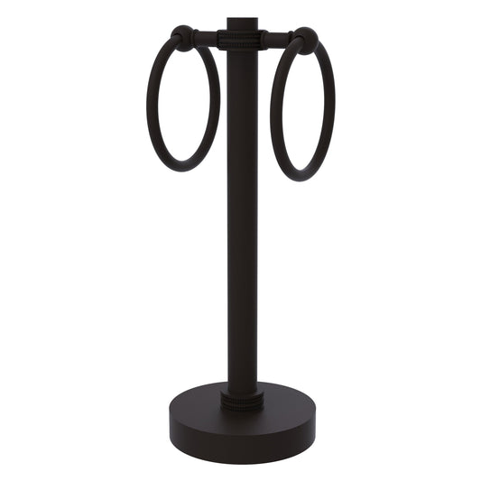 Allied Brass 953D 5" x 5" Oil Rubbed Bronze Solid Brass Vanity Top 2-Ring Guest Towel Holder With Dotted Accents