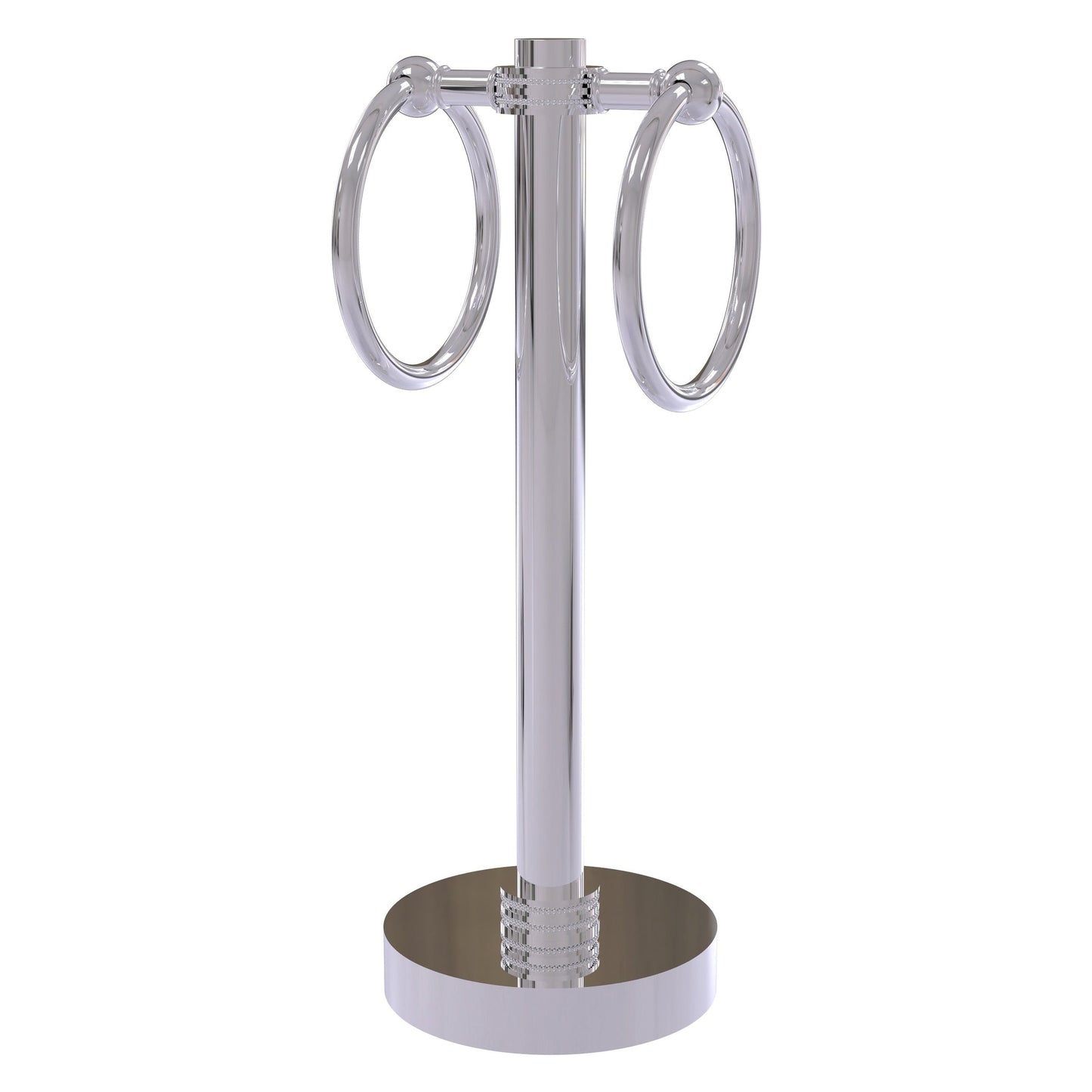 Allied Brass 953D 5" x 5" Polished Chrome Solid Brass Vanity Top 2-Ring Guest Towel Holder With Dotted Accents