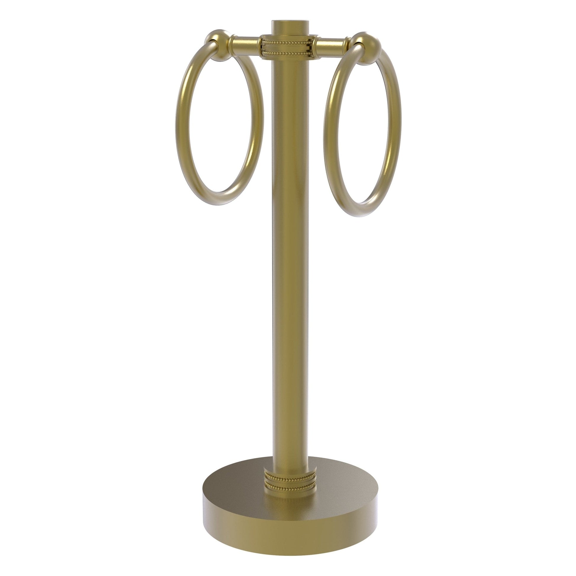 Allied Brass 953D 5" x 5" Satin Brass Solid Brass Vanity Top 2-Ring Guest Towel Holder With Dotted Accents