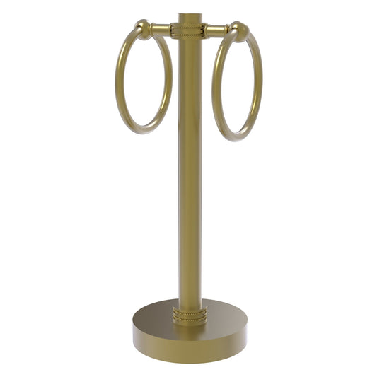 Allied Brass 953D 5" x 5" Satin Brass Solid Brass Vanity Top 2-Ring Guest Towel Holder With Dotted Accents