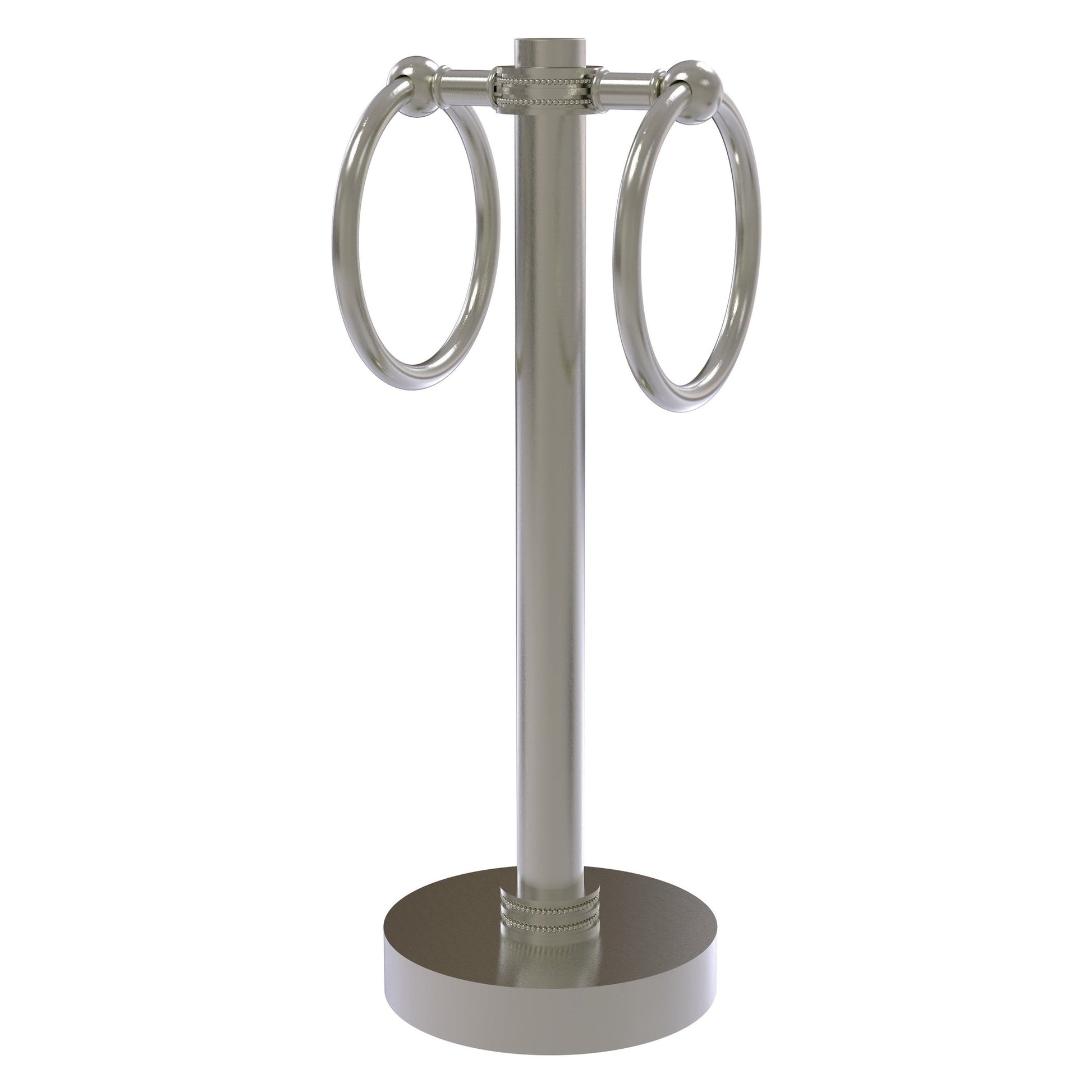 Allied Brass 953D 5" x 5" Satin Nickel Solid Brass Vanity Top 2-Ring Guest Towel Holder With Dotted Accents