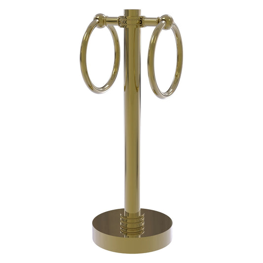 Allied Brass 953D 5" x 5" Unlacquered Brass Solid Brass Vanity Top 2-Ring Guest Towel Holder With Dotted Accents