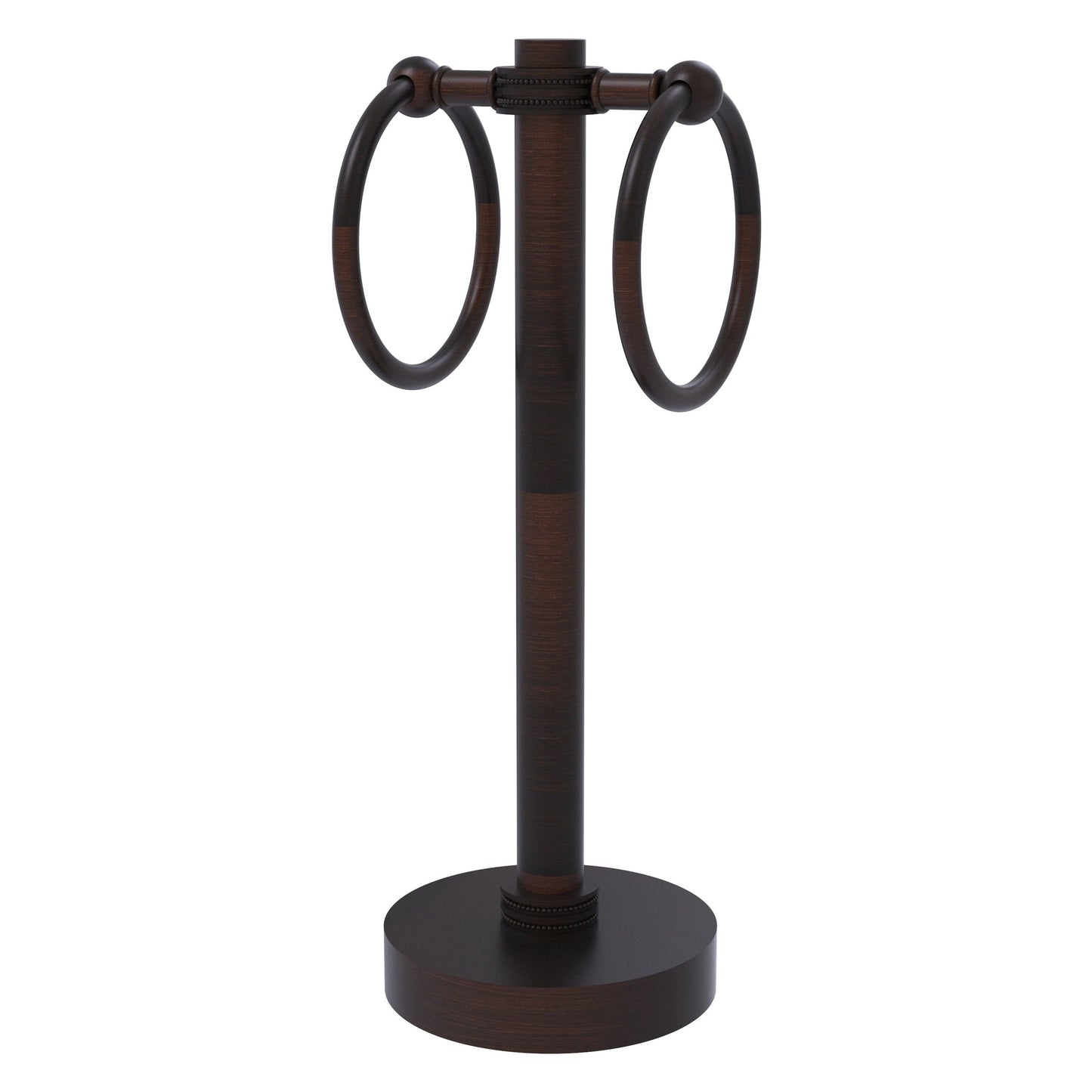 Allied Brass 953D 5" x 5" Venetian Bronze Solid Brass Vanity Top 2-Ring Guest Towel Holder With Dotted Accents