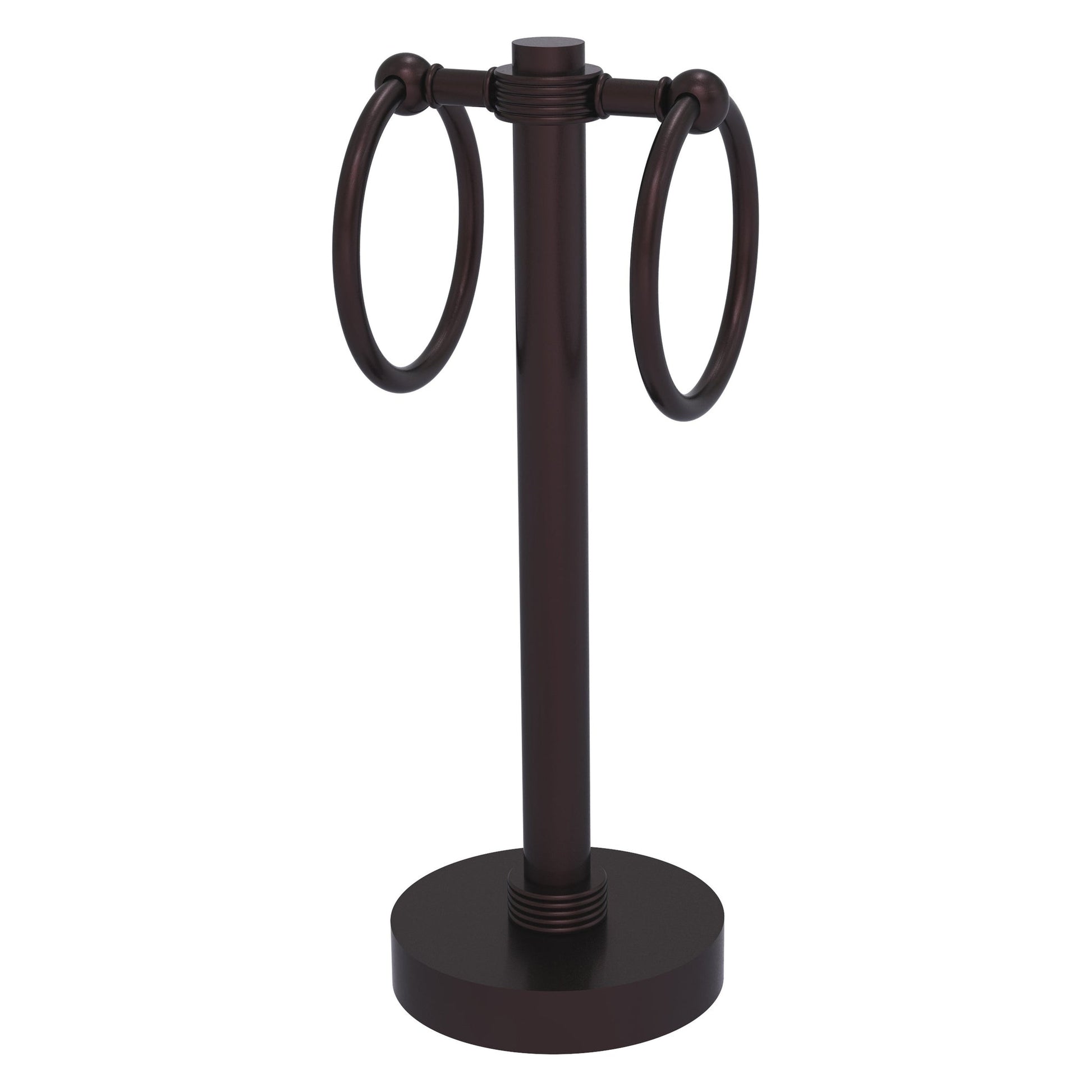 Allied Brass 953G 5" x 5" Antique Bronze Solid Brass Vanity Top 2-Ring Guest Towel Holder With Grooved Accents