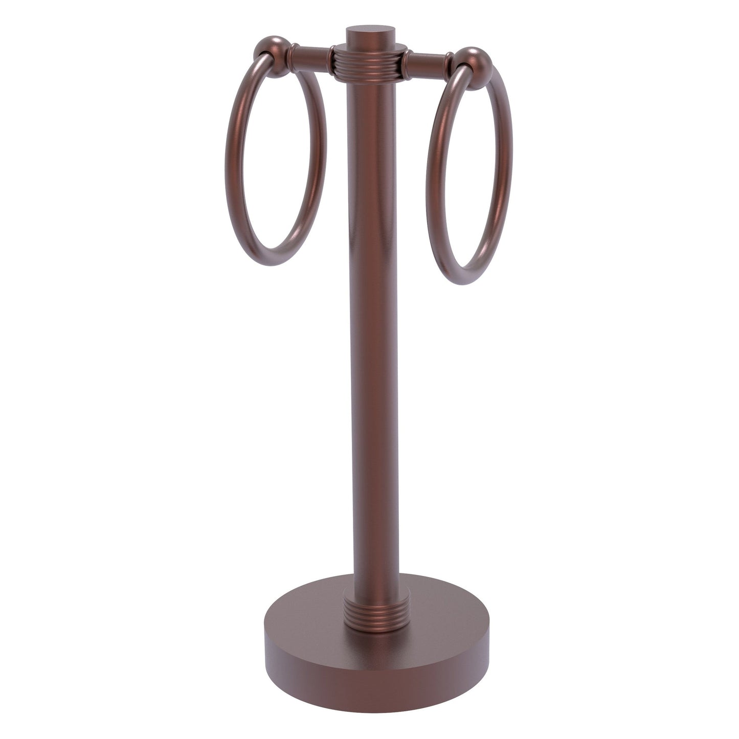 Allied Brass 953G 5" x 5" Antique Copper Solid Brass Vanity Top 2-Ring Guest Towel Holder With Grooved Accents