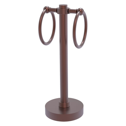 Allied Brass 953G 5" x 5" Antique Copper Solid Brass Vanity Top 2-Ring Guest Towel Holder With Grooved Accents